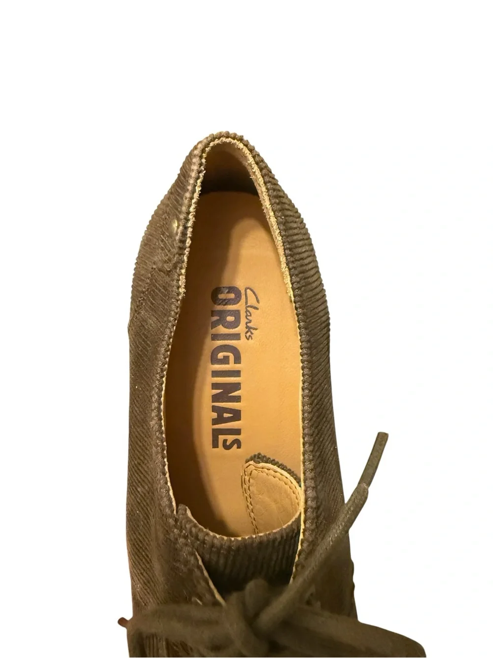 Vintage Clarks Originals Olive Green Tulip Vogue Corduroy Wedge Mary Jane